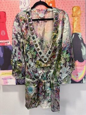 Beach Bunny Floral Embellished V-Neck Blazer - Multicolor